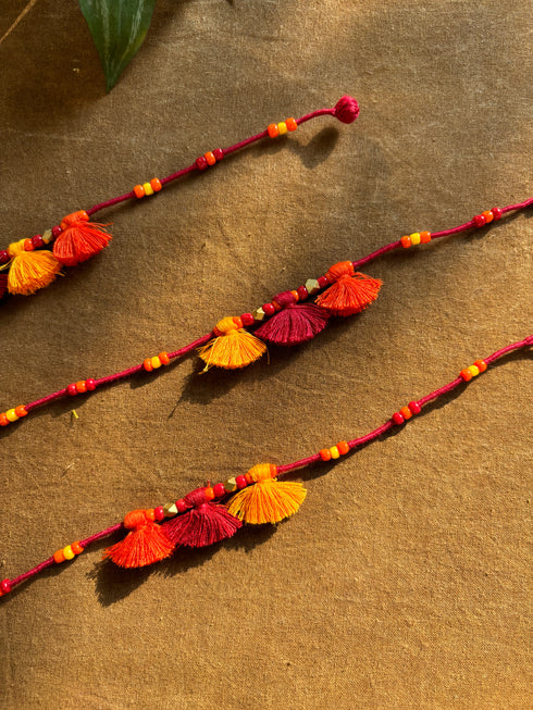 Red Multi Tassels Patwa Anklet- 1pc
